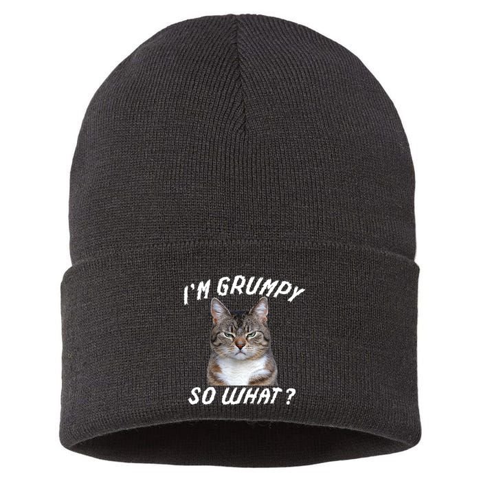 Angry Cat Meme I'm Grumpy So What Sustainable Knit Beanie