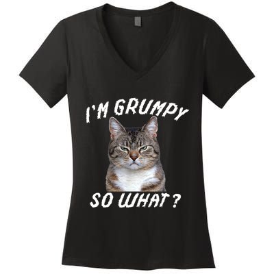Angry Cat Meme I'm Grumpy So What Women's V-Neck T-Shirt