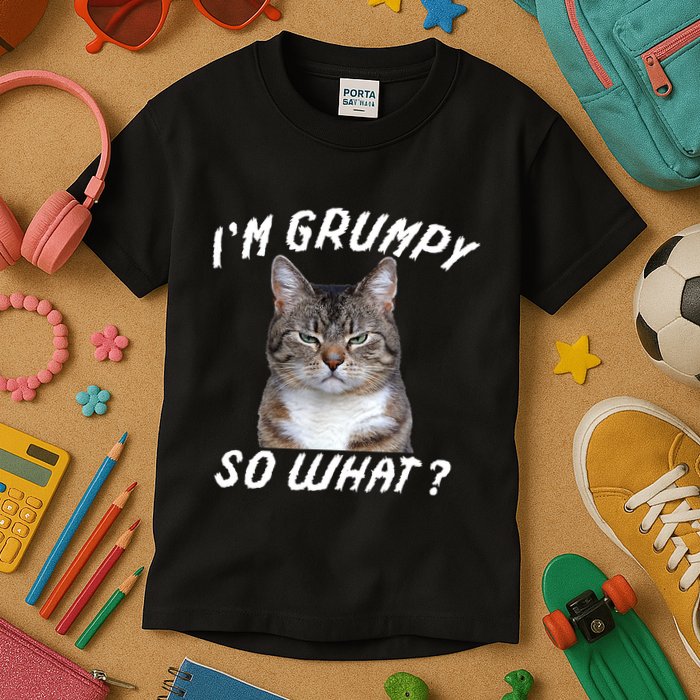 Angry Cat Meme I'm Grumpy So What Kids T-Shirt