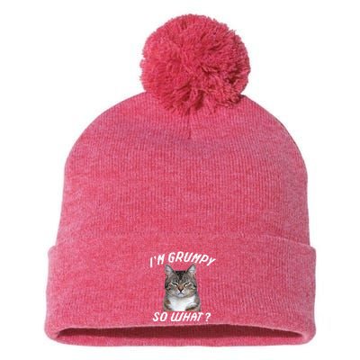 Angry Cat Meme I'm Grumpy So What Pom Pom 12in Knit Beanie