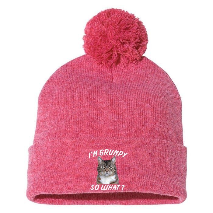 Angry Cat Meme I'm Grumpy So What Pom Pom 12in Knit Beanie