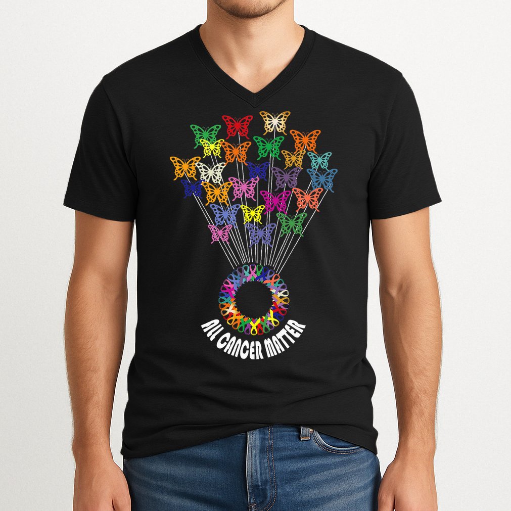 All Cancer Matters Awareness Day Ribbon Support V-Neck T-Shirt