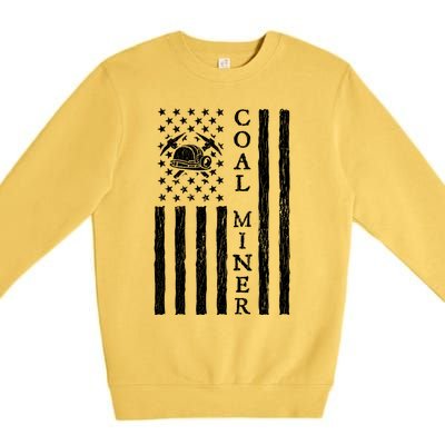 American Coal Miner Usa Flag Funny Mining Miner Gift Premium Crewneck Sweatshirt