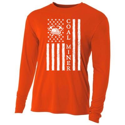 American Coal Miner Usa Flag Funny Mining Miner Gift Cooling Performance Long Sleeve Crew