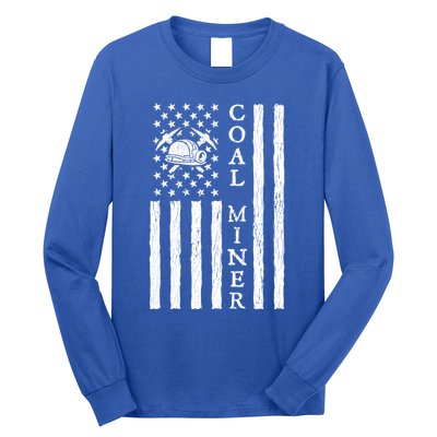 American Coal Miner Usa Flag Funny Mining Miner Gift Long Sleeve Shirt