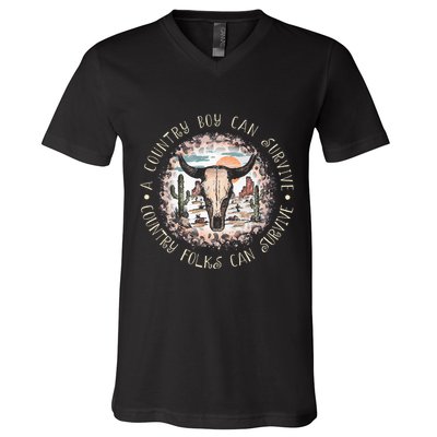 A Country Music Boy Can Survive Country Folks Can Survive V-Neck T-Shirt