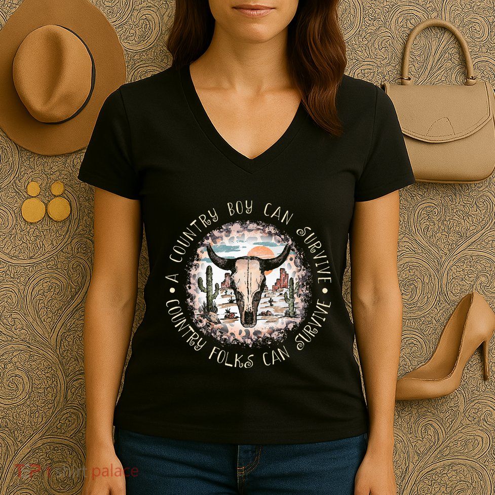 A Country Music Boy Can Survive Country Folks Can Survive Women's V-Neck T-Shirt