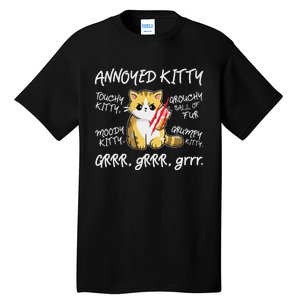 Angry Cat Moody Annoyed Kitty Size Cute CatS Tall T-Shirt