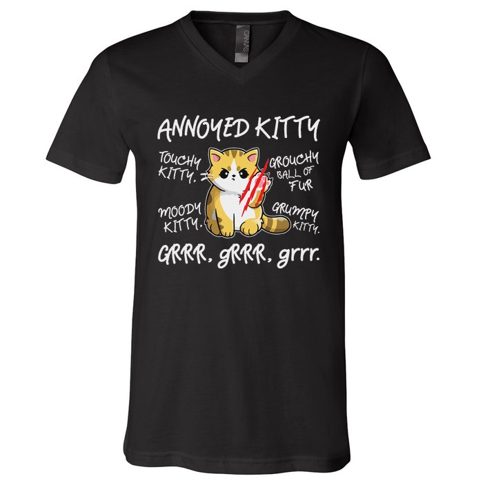 Angry Cat Moody Annoyed Kitty Size Cute CatS V-Neck T-Shirt