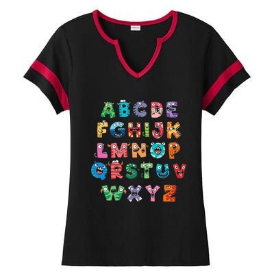 ABC Cute Monster Alphabet Halloween Teacher Costume Kids Ladies Halftime Notch Neck Tee