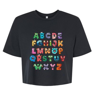 ABC Cute Monster Alphabet Halloween Teacher Costume Kids Bella+Canvas Jersey Crop Tee