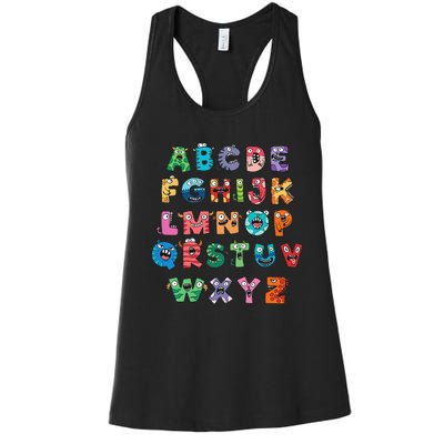 ABC Cute Monster Alphabet Halloween Teacher Costume Kids Women's Racerback Tank