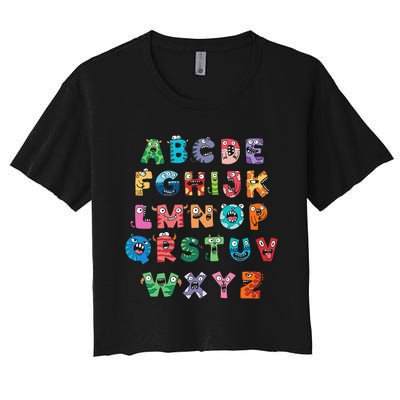 ABC Cute Monster Alphabet Halloween Teacher Costume Kids Women's Crop Top Tee