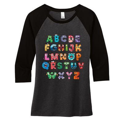 ABC Cute Monster Alphabet Halloween Teacher Costume Kids Women's Tri-Blend 3/4-Sleeve Raglan Shirt