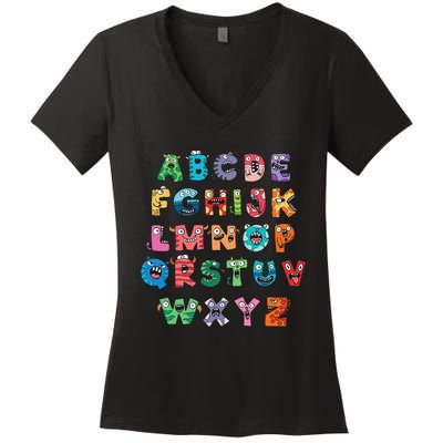 ABC Cute Monster Alphabet Halloween Teacher Costume Kids Women's V-Neck T-Shirt