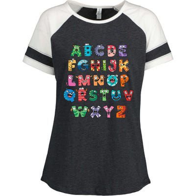 ABC Cute Monster Alphabet Halloween Teacher Costume Kids Enza Ladies Jersey Colorblock Tee