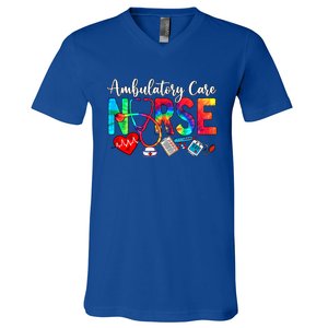 Ambulatory Care Nurse Tie Dye Love Heart Stethoscope Gift V-Neck T-Shirt