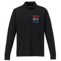 America Coffee Nurse Nursing Health Care Performance Long Sleeve Polo