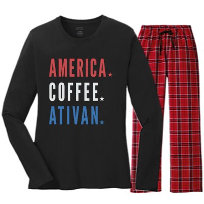 America Coffee Nurse Nursing Health Care Women's Long Sleeve Flannel Pajama Set 