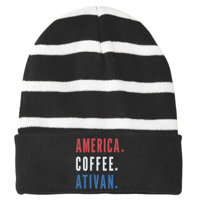 America Coffee Nurse Nursing Health Care Striped Beanie with Solid Band