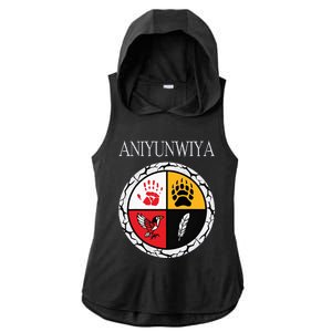 Aniyunwiya Cherokee Nation Native American Medicine Wheel Ladies PosiCharge Tri-Blend Wicking Draft Hoodie Tank