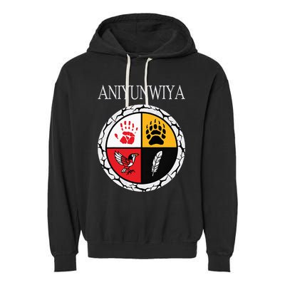 Aniyunwiya Cherokee Nation Native American Medicine Wheel Garment-Dyed Fleece Hoodie