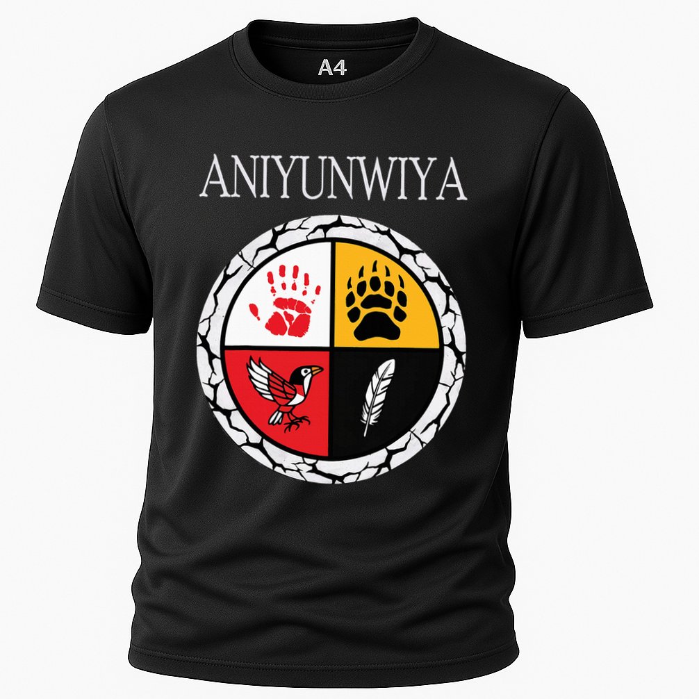 Aniyunwiya Cherokee Nation Native American Medicine Wheel Cooling Performance Crew T-Shirt