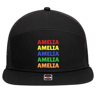 Amelia Colorful Name Stack Pride In Your Name Funny Gift 7 Panel Mesh Trucker Snapback Hat