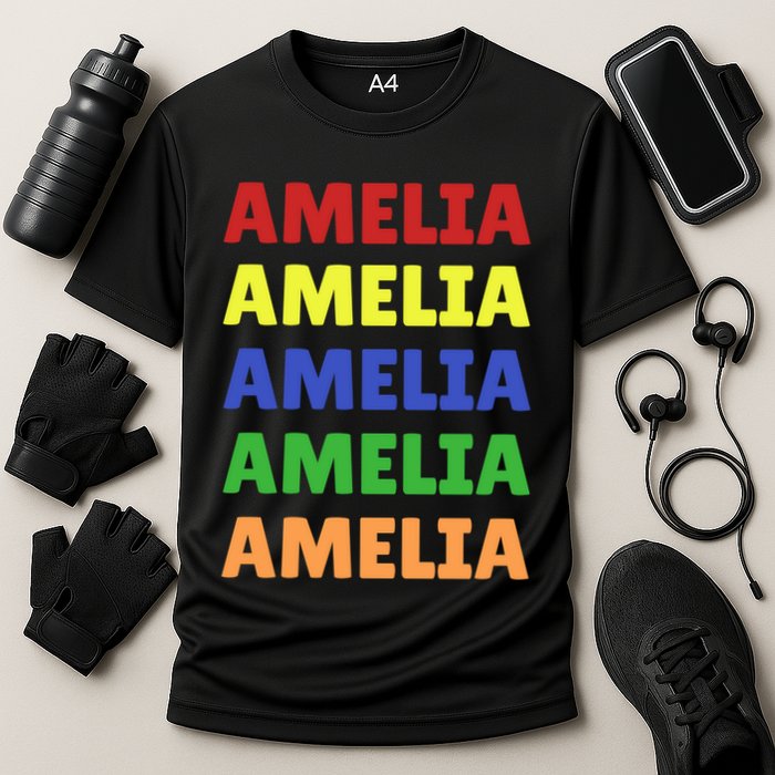 Amelia Colorful Name Stack Pride In Your Name Funny Gift Cooling Performance Crew T-Shirt