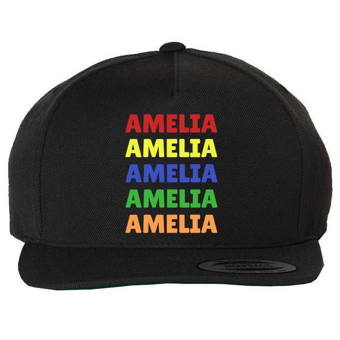 Amelia Colorful Name Stack Pride In Your Name Gift Wool Snapback Cap