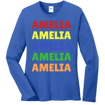 Amelia Colorful Name Stack Pride In Your Name Gift Ladies Long Sleeve Shirt