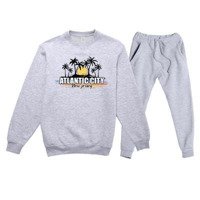 Atlantic City New Jersey Retro Surfing Board Premium Crewneck Sweatsuit Set