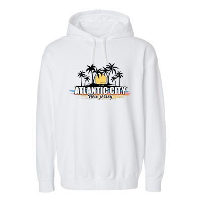 Atlantic City New Jersey Retro Surfing Board Garment-Dyed Fleece Hoodie