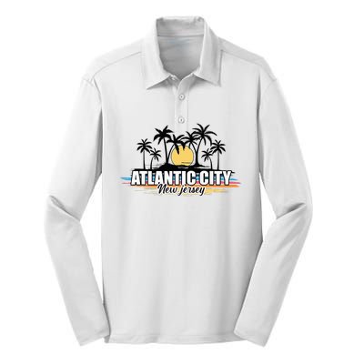 Atlantic City New Jersey Retro Surfing Board Silk Touch Performance Long Sleeve Polo