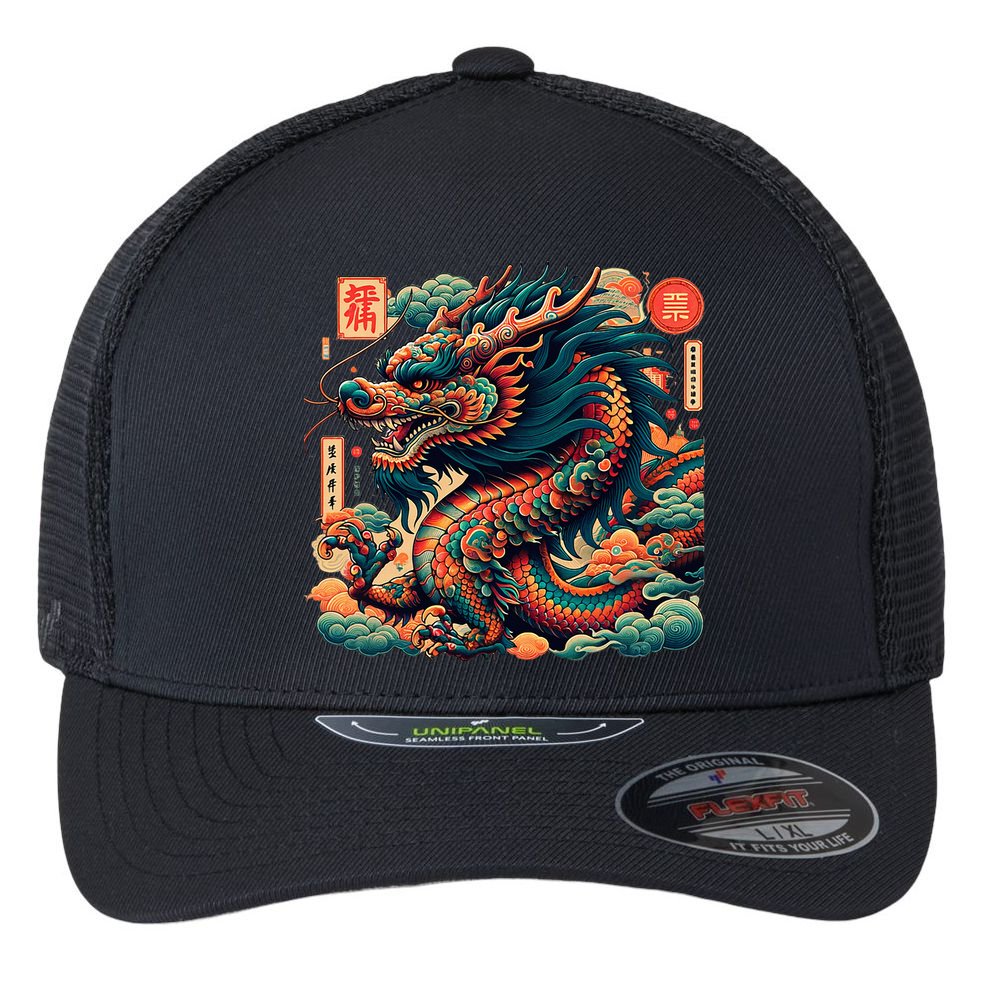 Animated Chinese New Year Dragon 2024  Flexfit Unipanel Trucker Cap