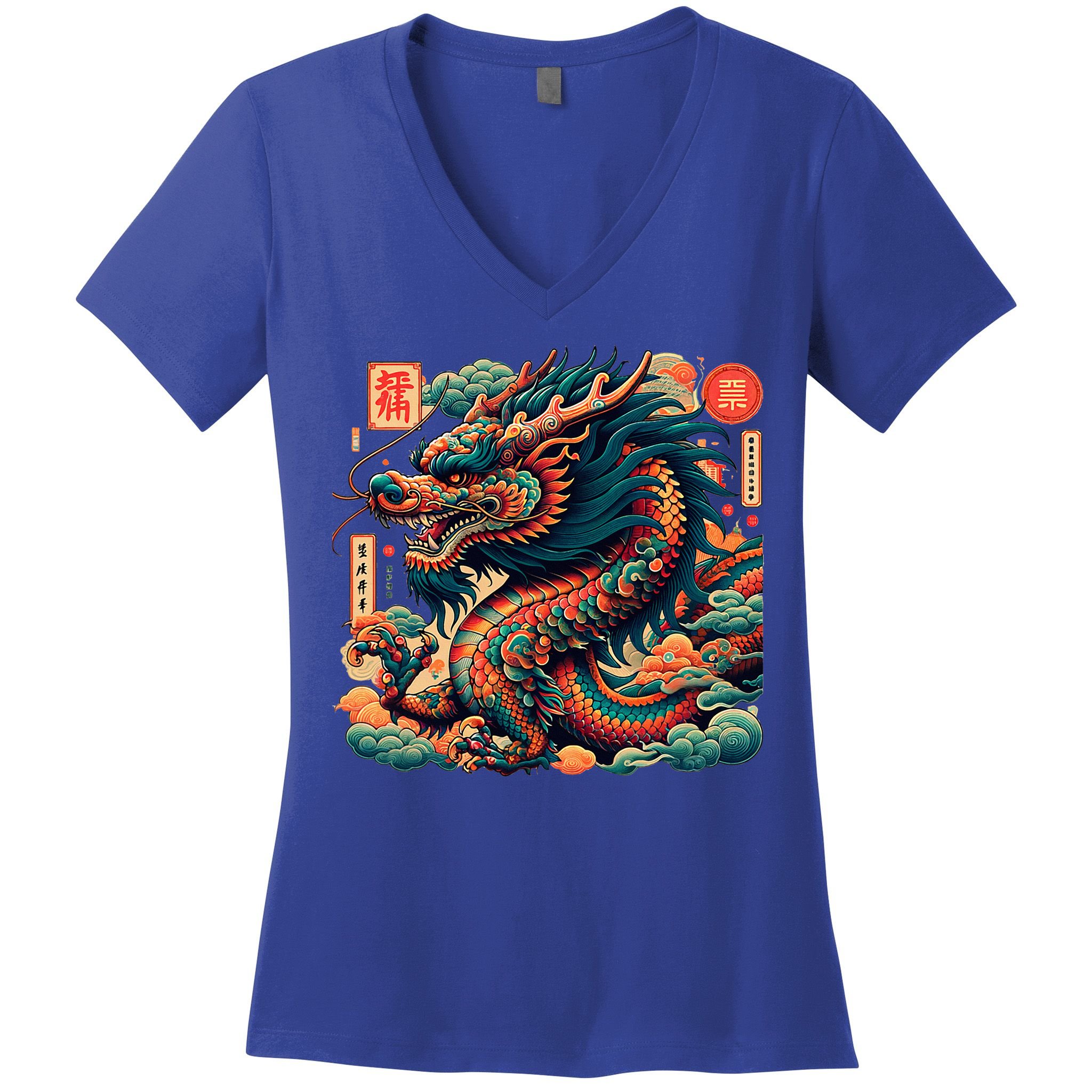 Animated Chinese New Year Dragon 2024  Women's V-Neck T-Shirt