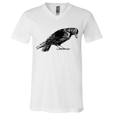 Antique Crow or Raven V-Neck T-Shirt