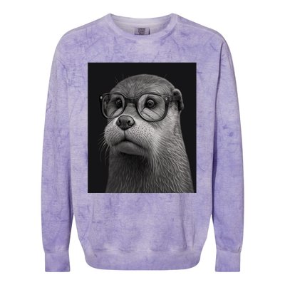 Aesthetic Cool Otter Head Cool Otter With Sunglasses Gift Colorblast Crewneck Sweatshirt