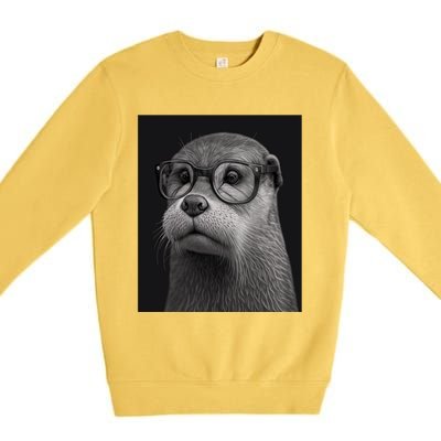 Aesthetic Cool Otter Head Cool Otter With Sunglasses Gift Premium Crewneck Sweatshirt