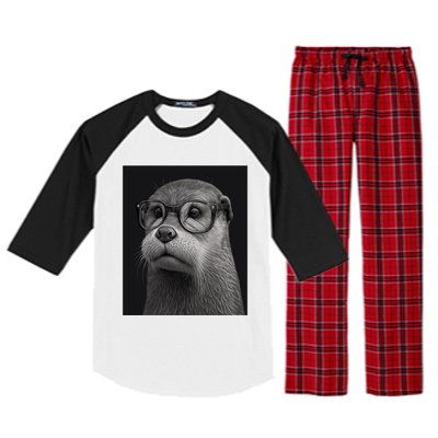 Aesthetic Cool Otter Head Cool Otter With Sunglasses Gift Raglan Sleeve Pajama Set