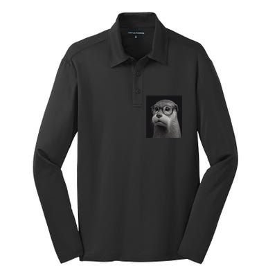 Aesthetic Cool Otter Head Cool Otter With Sunglasses Gift Silk Touch Performance Long Sleeve Polo