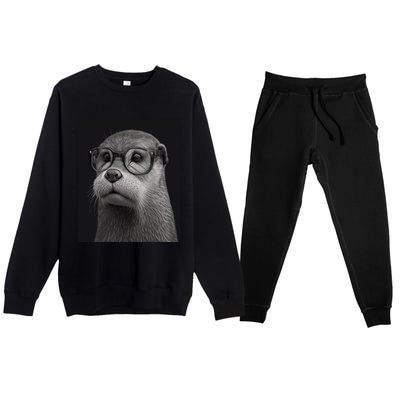 Aesthetic Cool Otter Head Cool Otter With Sunglasses Gift Premium Crewneck Sweatsuit Set