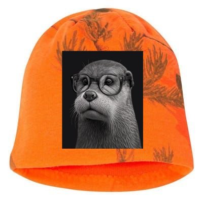 Aesthetic Cool Otter Head Cool Otter With Sunglasses Gift Kati - Camo Knit Beanie