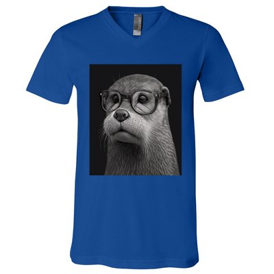 Aesthetic Cool Otter Head Cool Otter With Sunglasses Gift V-Neck T-Shirt