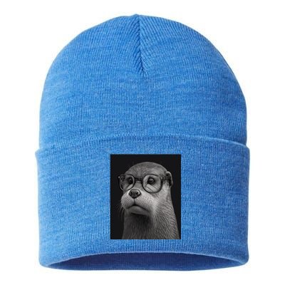 Aesthetic Cool Otter Head Cool Otter With Sunglasses Gift Sustainable Knit Beanie