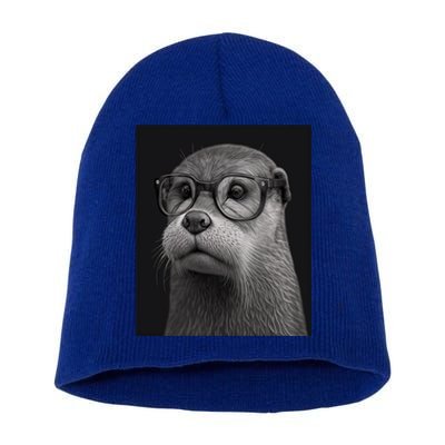 Aesthetic Cool Otter Head Cool Otter With Sunglasses Gift Short Acrylic Beanie