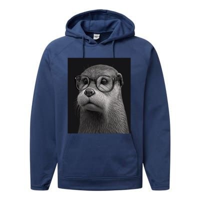 Aesthetic Cool Otter Head Cool Otter With Sunglasses Gift Performance Fleece Hoodie