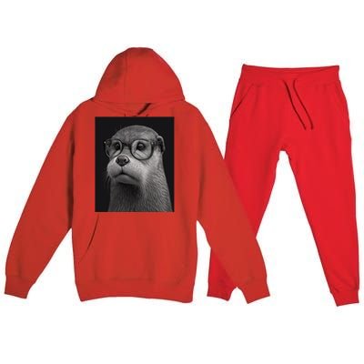 Aesthetic Cool Otter Head Cool Otter With Sunglasses Gift Premium Hooded Sweatsuit Set