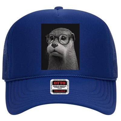 Aesthetic Cool Otter Head Cool Otter With Sunglasses Gift High Crown Mesh Back Trucker Hat