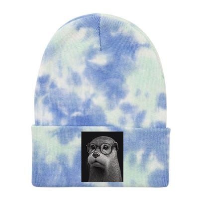 Aesthetic Cool Otter Head Cool Otter With Sunglasses Gift Tie Dye 12in Knit Beanie